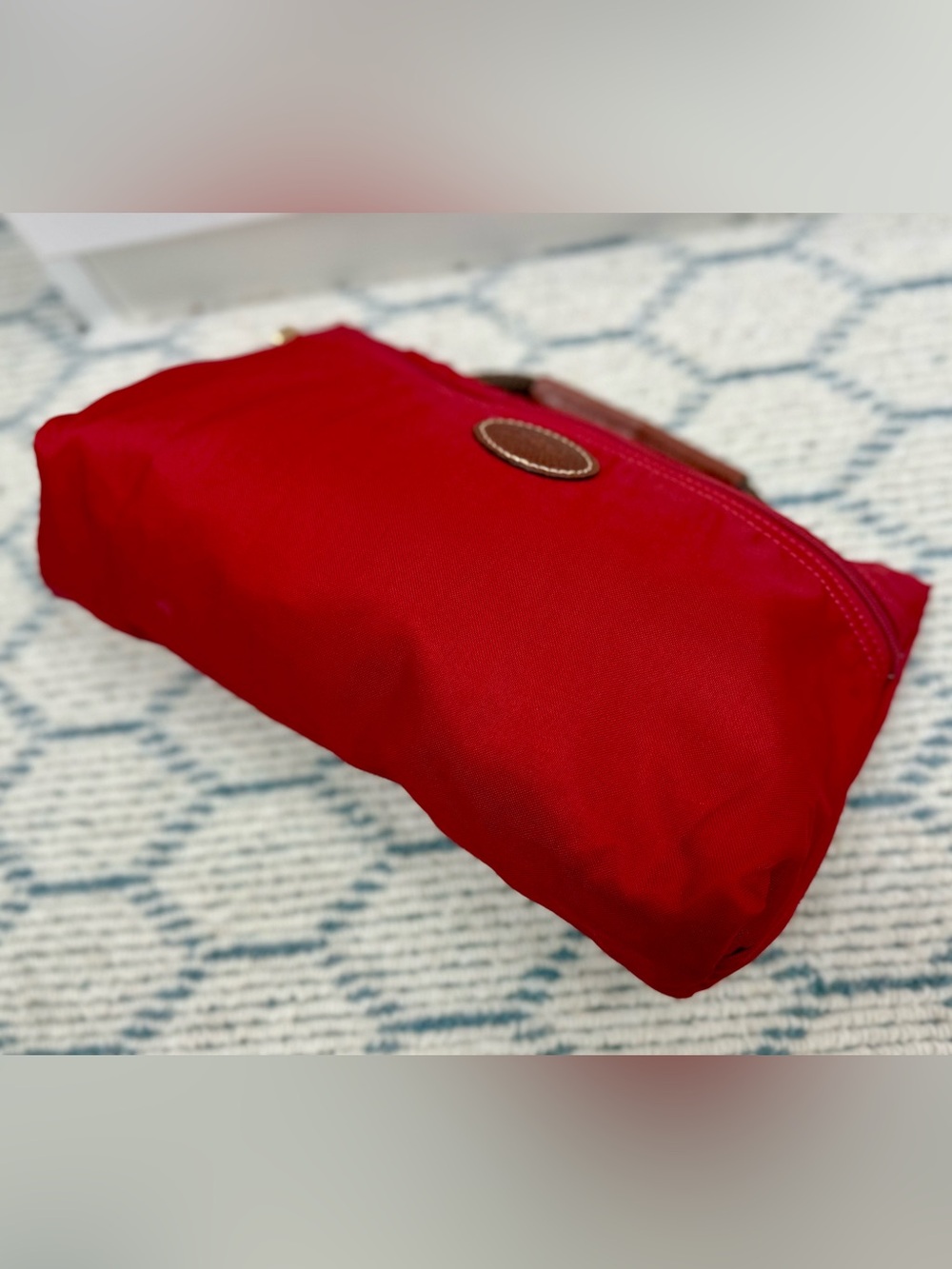 LONGCHAMP Vintage Y2K Collectors Made N France Le Pliage Nylon Red & Leather Bag - Picture 5 of 16